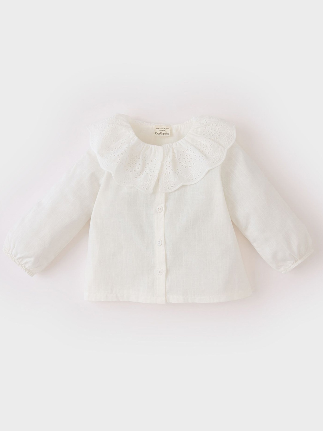 

DeFacto Girls Spread Collar Solid Cotton Casual Shirt, Off white