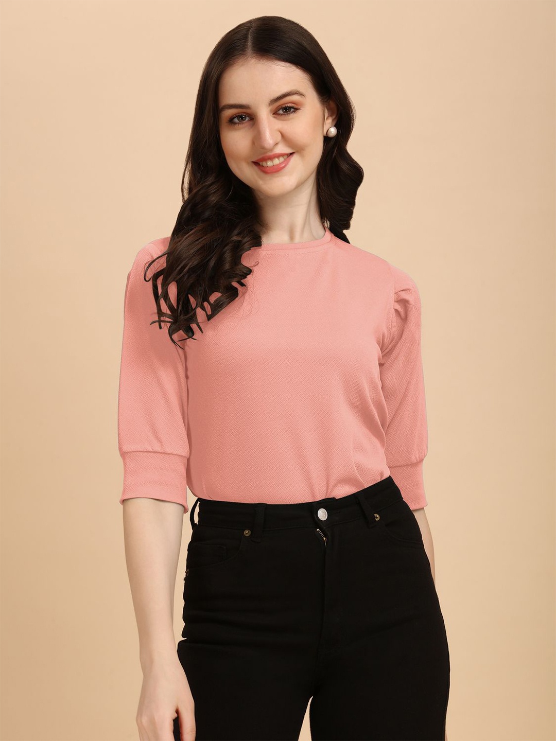 

CORSICA Women Round Neck Top, Peach