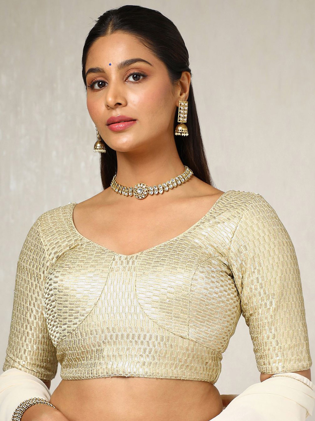 

Soch Embellished V-Neck Saree Blouse, Beige