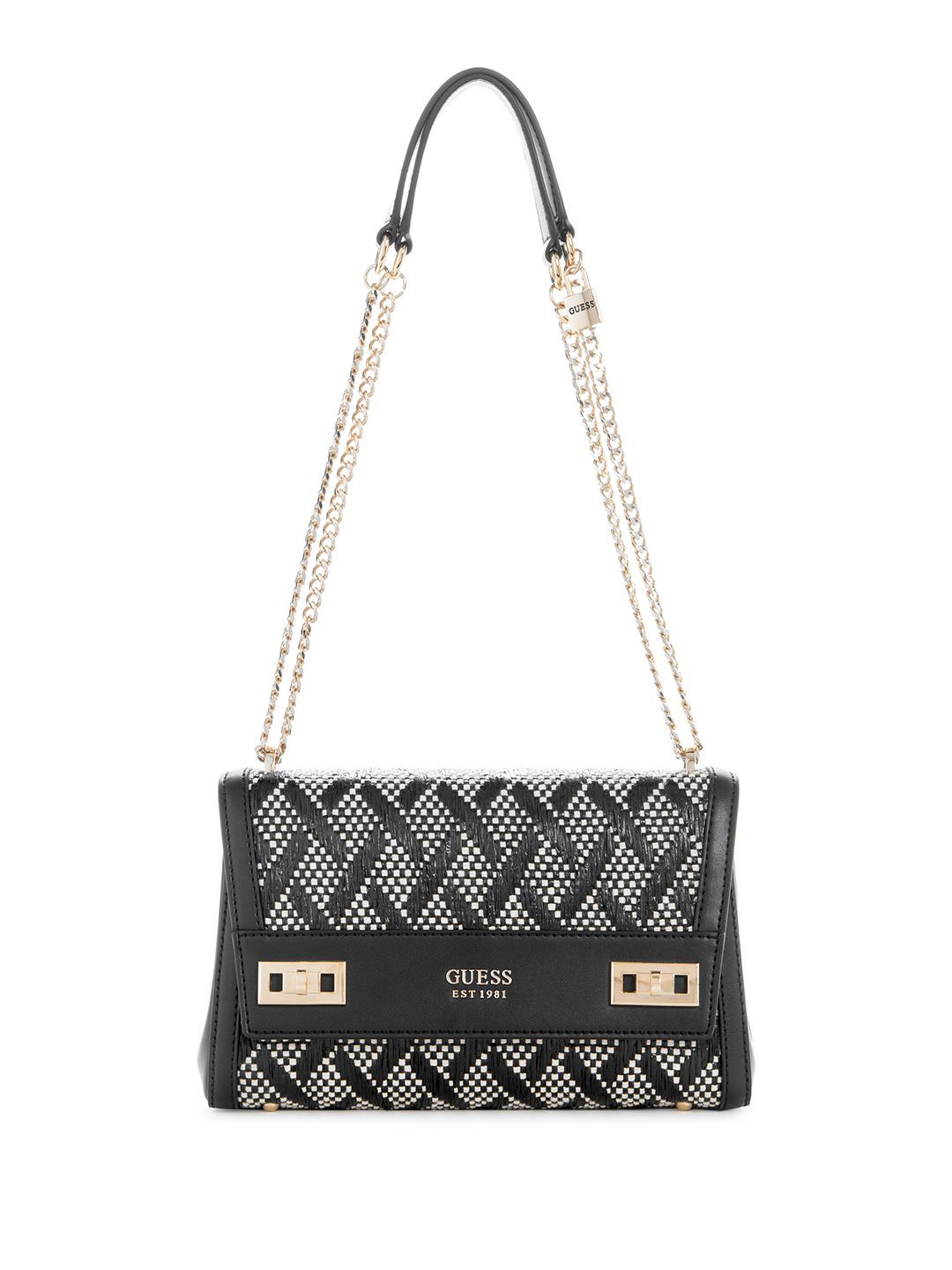 

GUESS Geometric PU Structured Shoulder Bag with Quilted, Black