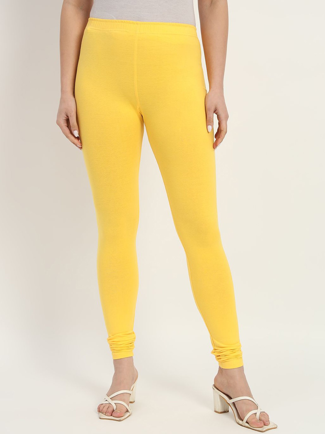 

Thread Plus Women Churidar Super Stretchable Solid Cotton Leggings, Yellow