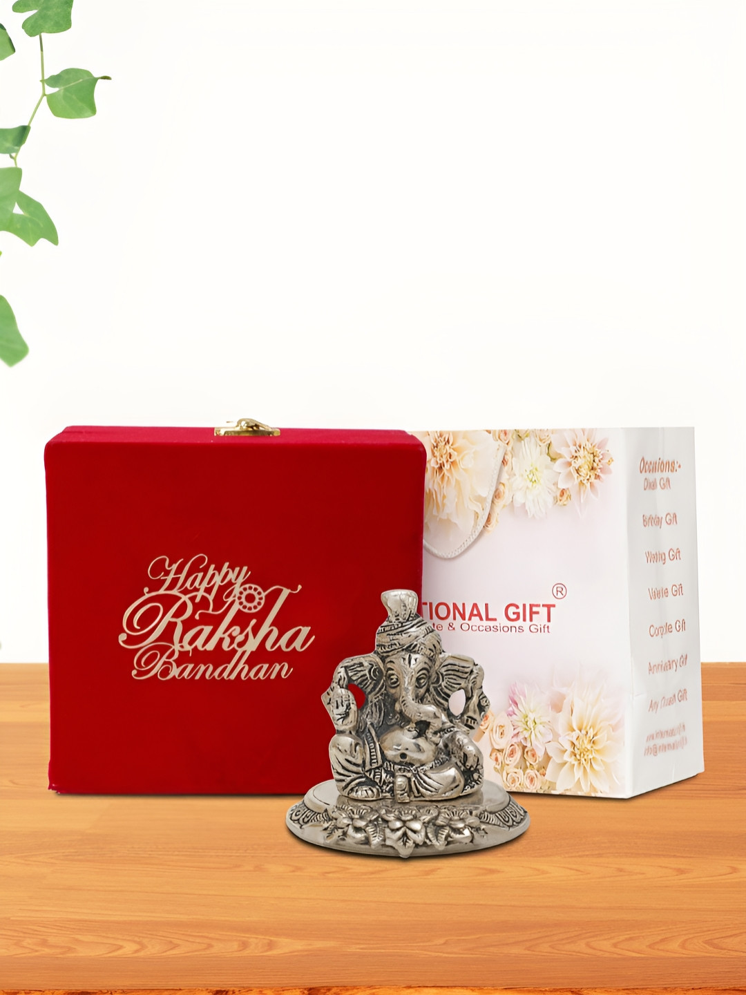 

INTERNATIONAL GIFT Silver-Toned 3 Pcs Religious Showpiece With Diya Velvet Box & Carry Bag