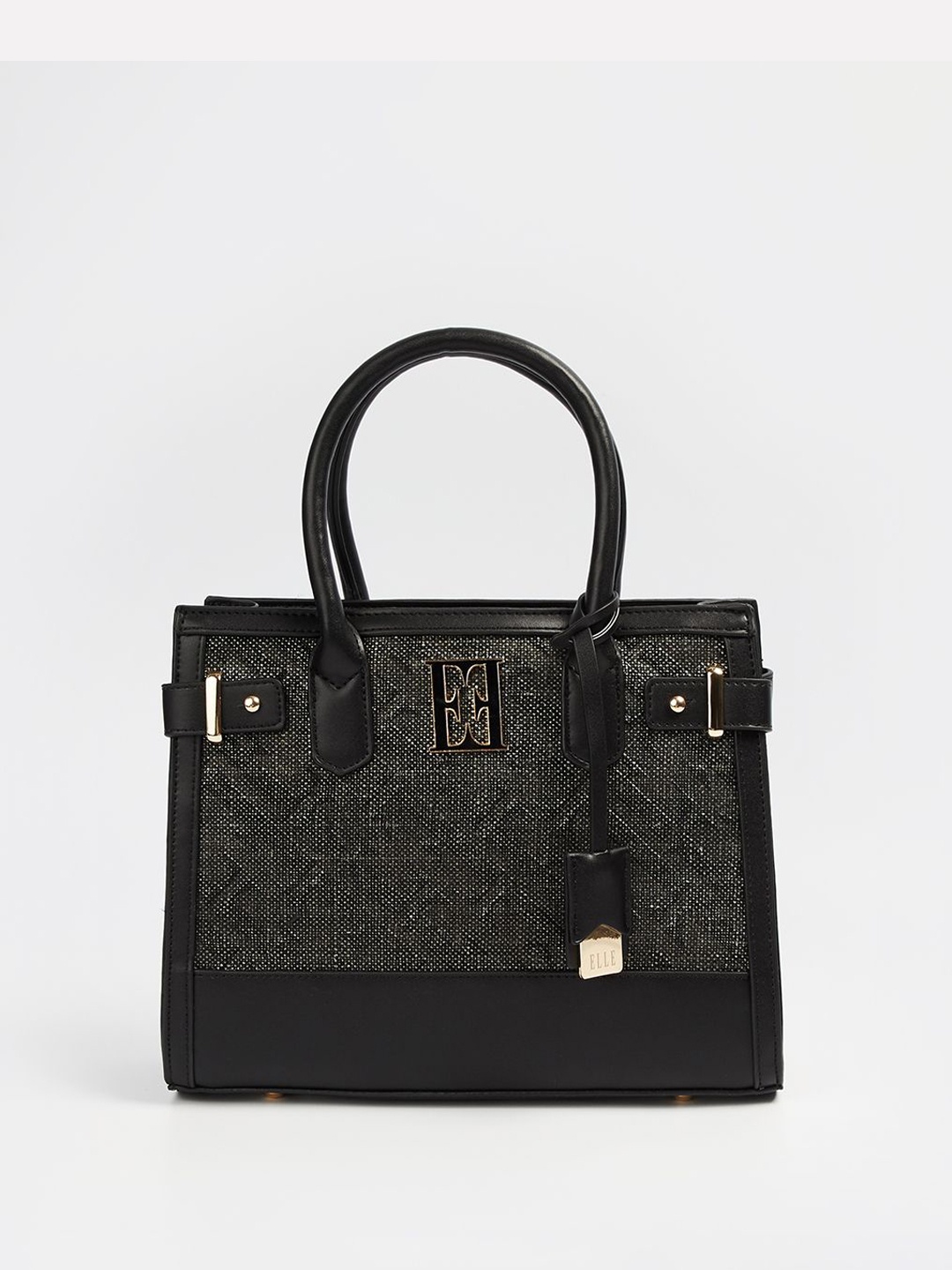 

ELLE Women Textured Structured Handheld Bag, Black