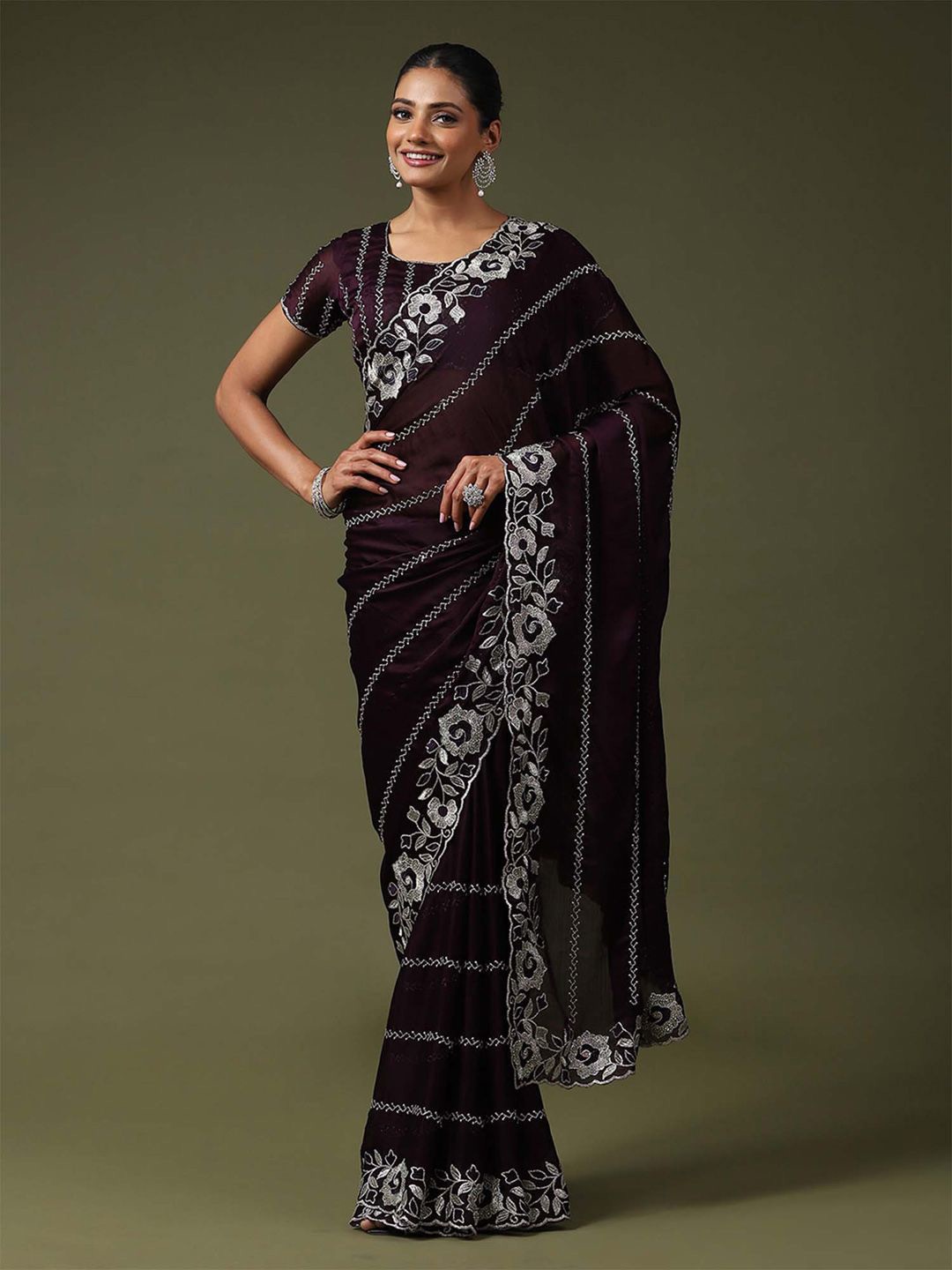 

Saree mall Embellished Beads and Stones Sarees, Purple