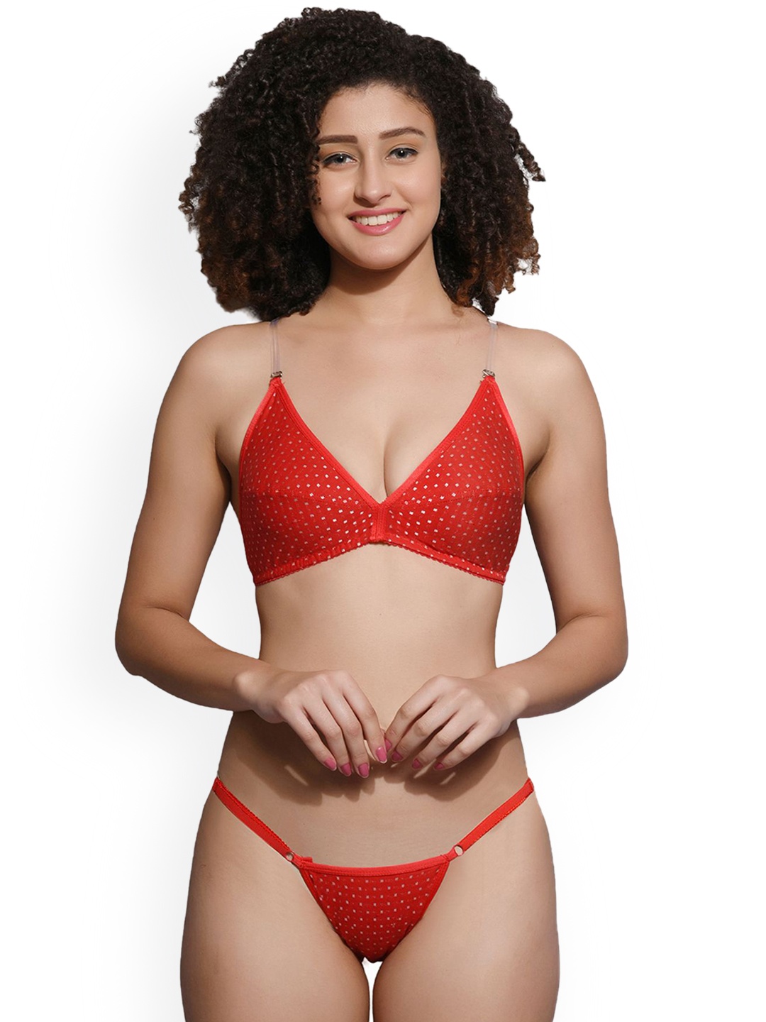 

chia fashions Women Printed Non Padded Lingerie Set, Red