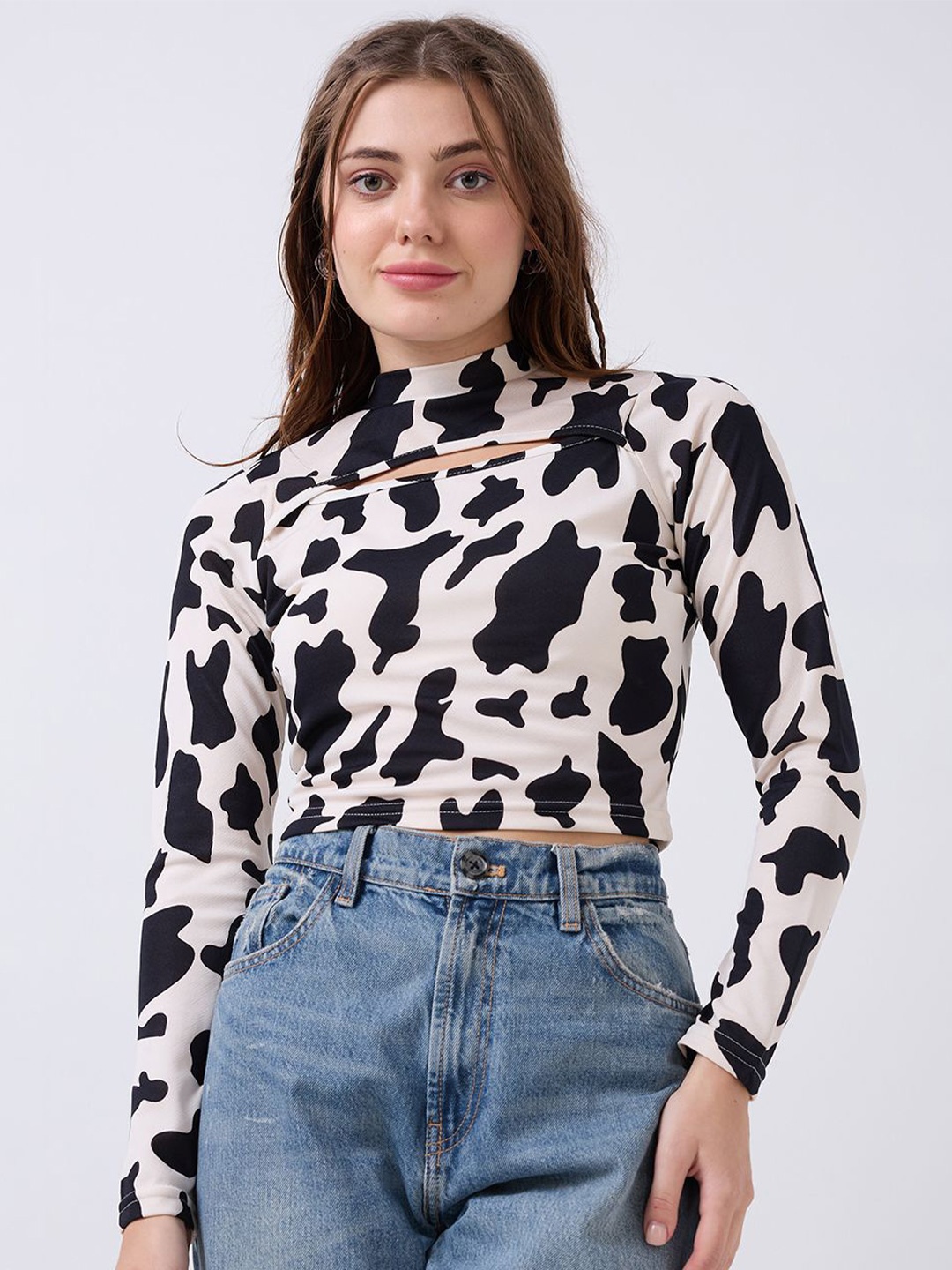 

SZN Animal Print Crop Top, White