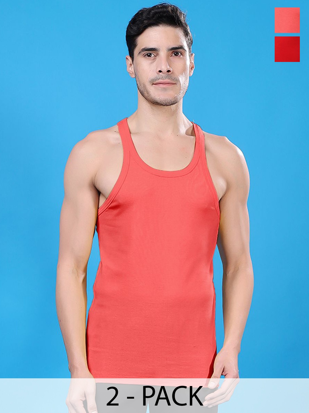 

Friskers Pack Of 2 Pure Cotton Gym Innerwear Vests 301224CA-03-15, Red