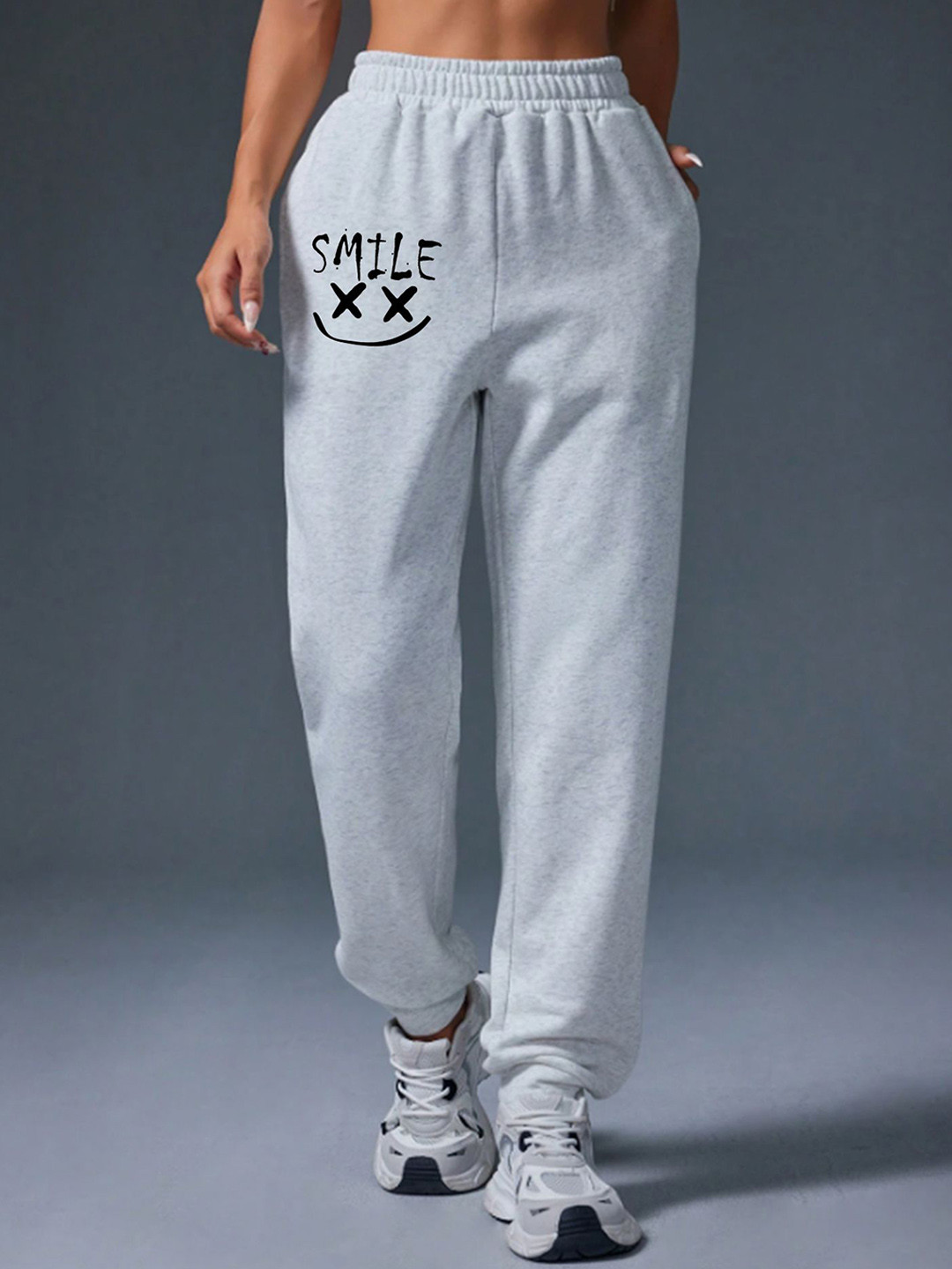 

SAAHASAM Women Printed Relaxed Fit Slip On Joggers Trousers, Grey
