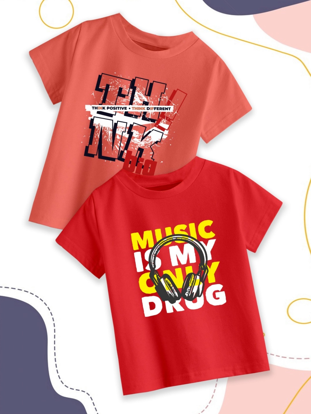 

Provogue Boys Pack Of 2 Graphic Printed Round Neck Cotton T-shirts, Red