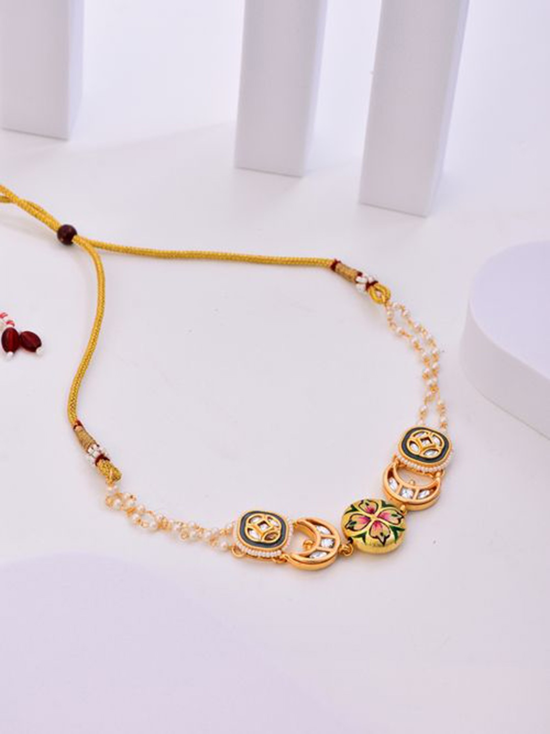 

Anvik Gold-Plated Artificial Stones Studded And Beaded Meenakari Necklace