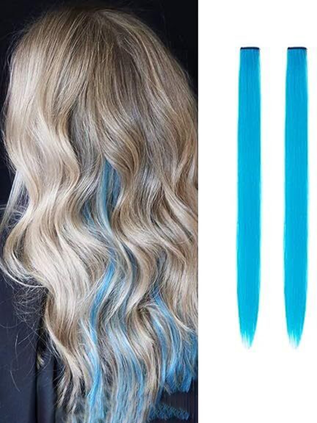 

vister Set Of 2 Clip-In Straight Streak Hair Extension - Light Blue - 22 Inch