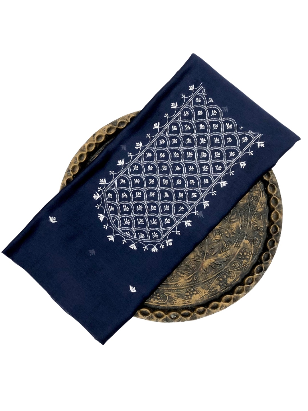 

PALASH Floral Embroidered Pure Silk Unstitched Kurta Material, Navy blue