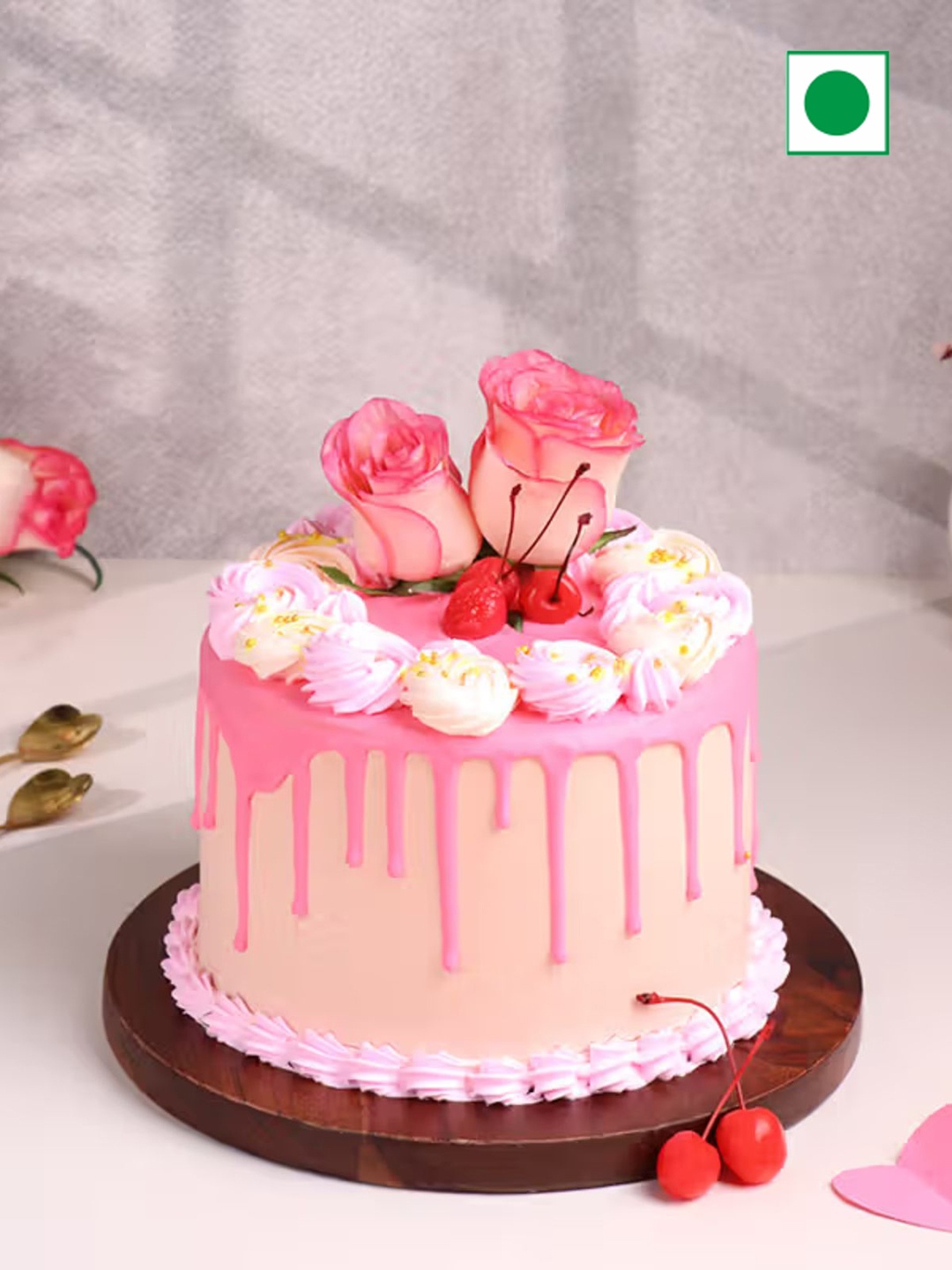 

Floweraura Sweethearts Strawberry Flavour Eggless Round Shape Cake-1Kg, Pink