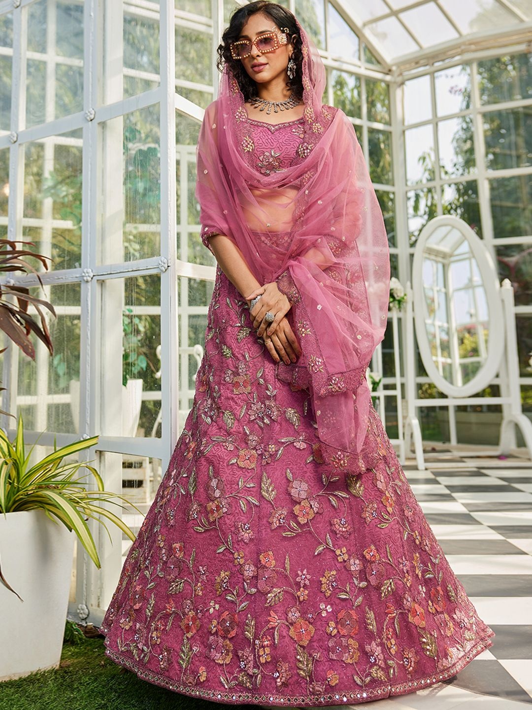 

panchhi Embroidered Sequinned Semi-Stitched Lehenga & Unstitched Blouse With Dupatta, Pink