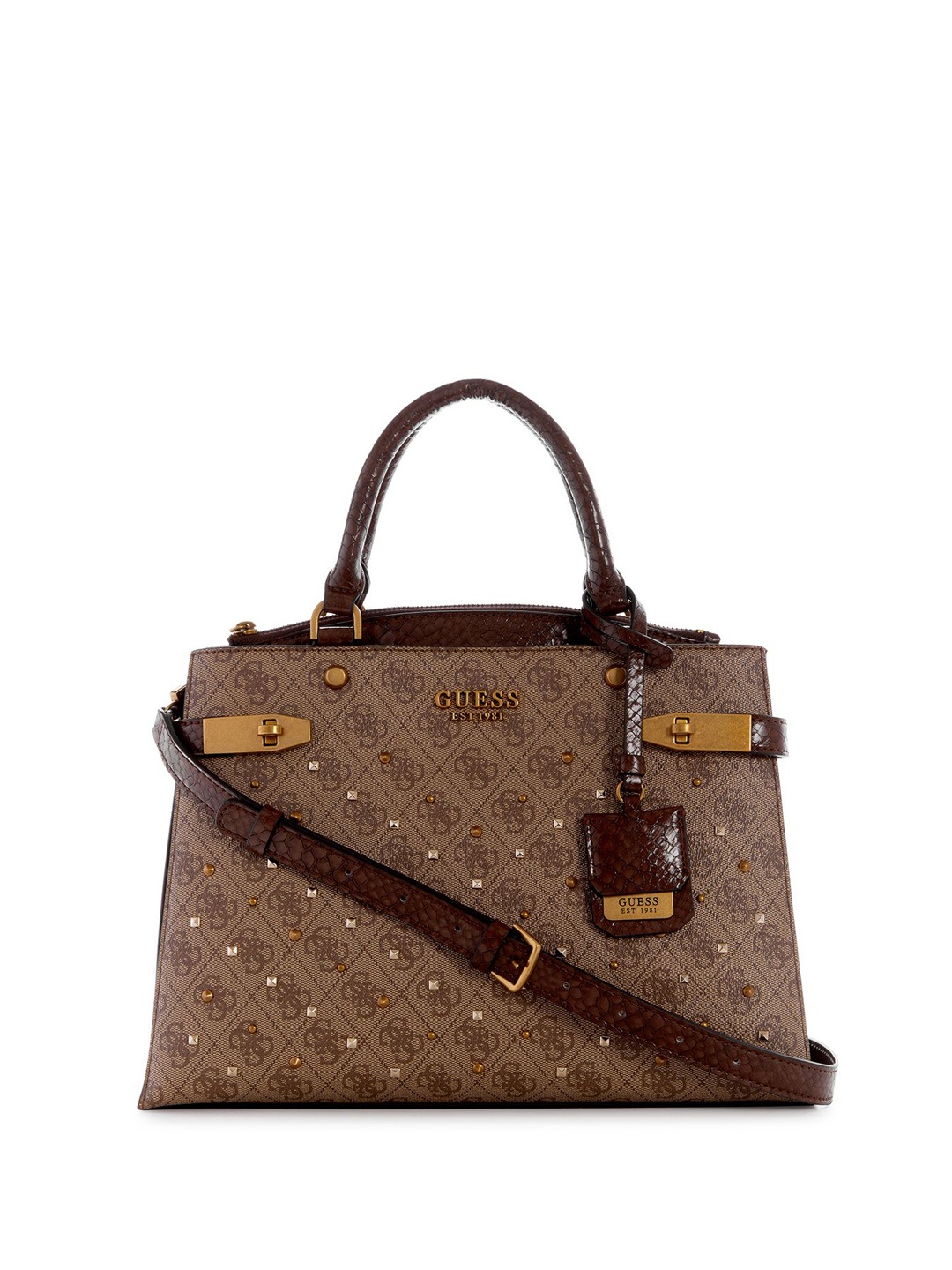 

GUESS Embellished PU Structured Satchel, Brown