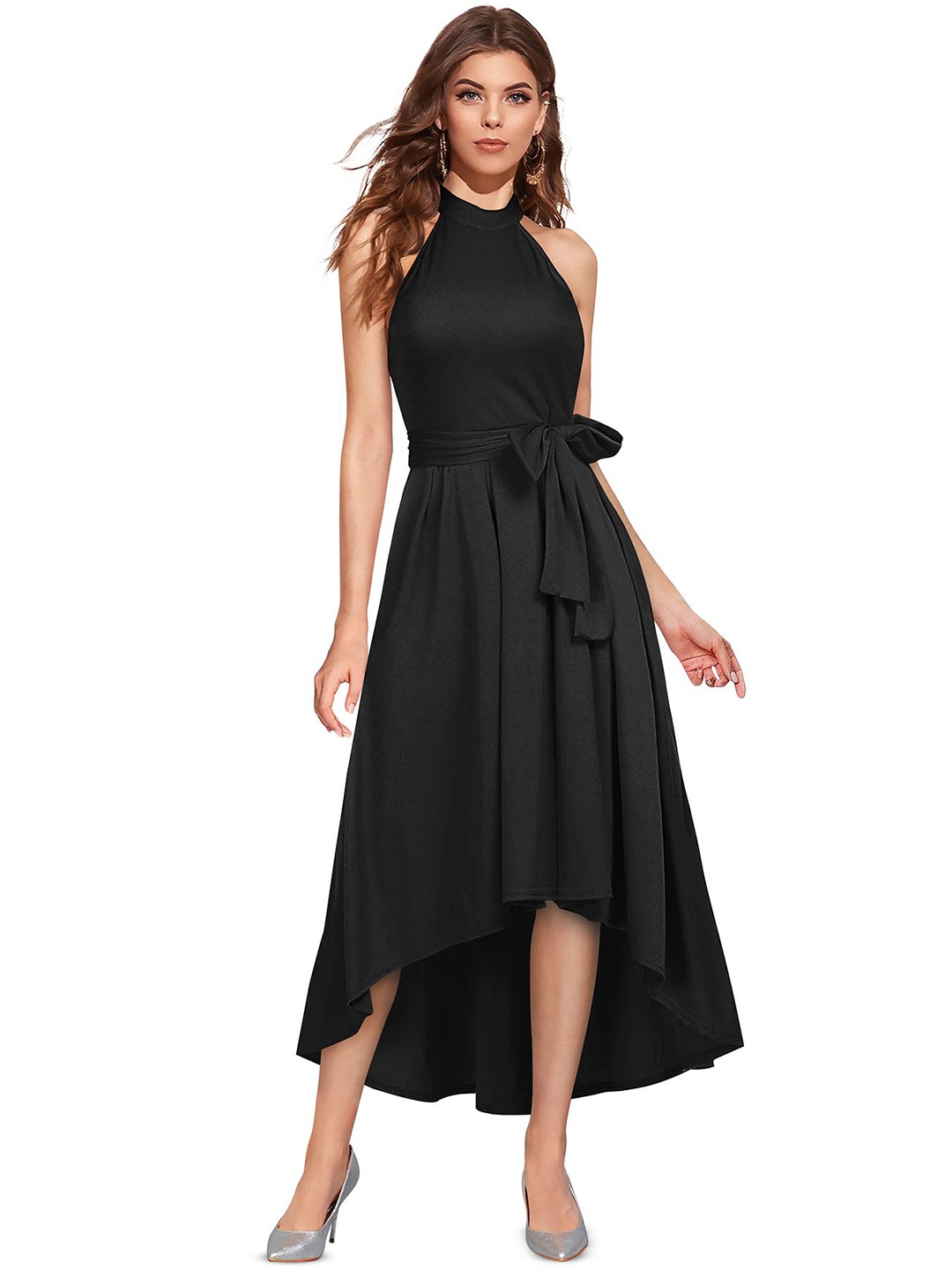 

S.K.C Halter Neck Fit & Flare Midi Dress, Black