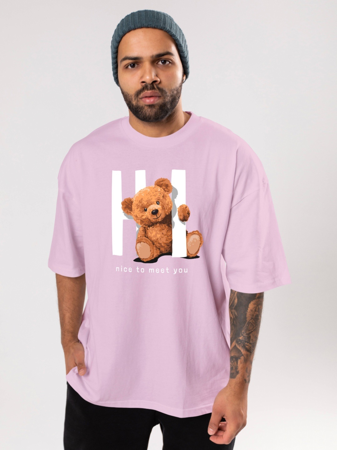 

FLYIND VOGUE OUTFIT Men Bio Finish Graphic Printed Round Neck Cotton Oversized T-shirt, Lavender