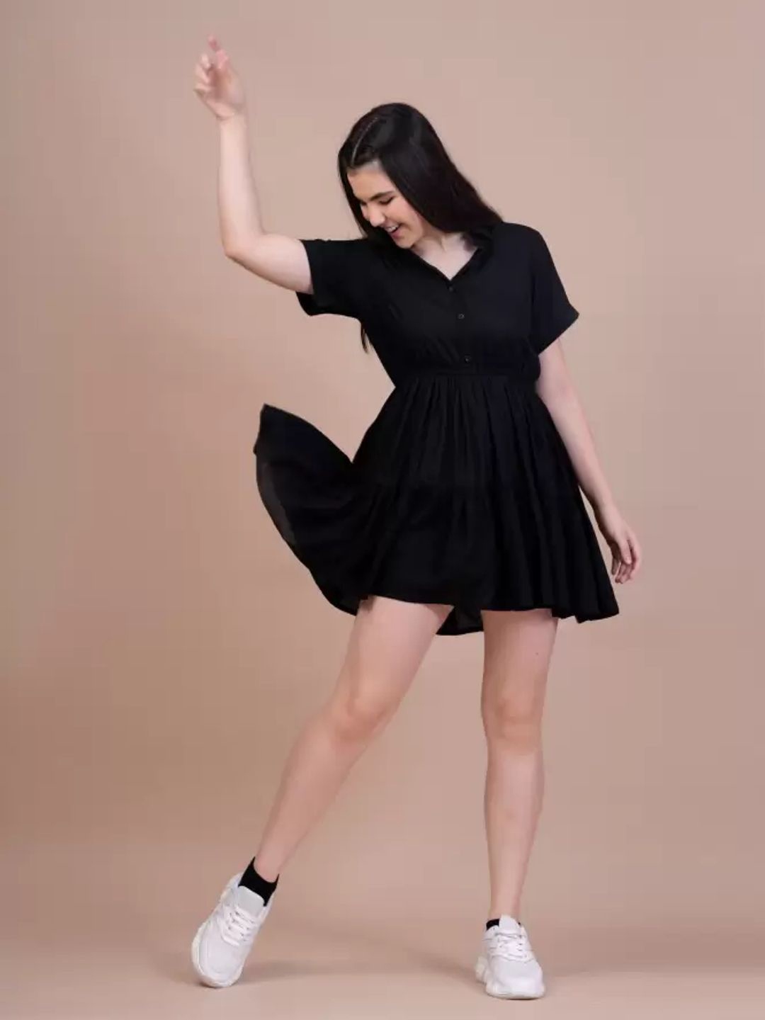

Fashion2wear Women Shirt Collar Fit & Flare Western Dress, Black