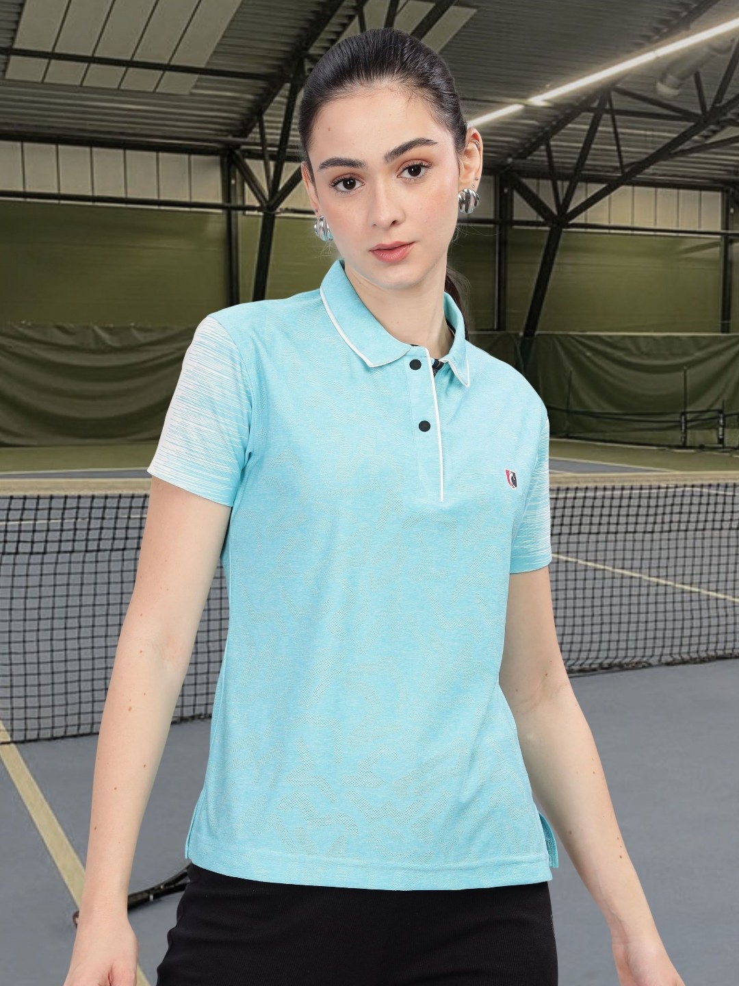 

STELLERS Women Moisture Wicking Solid Polo Collar T-shirt, Turquoise blue