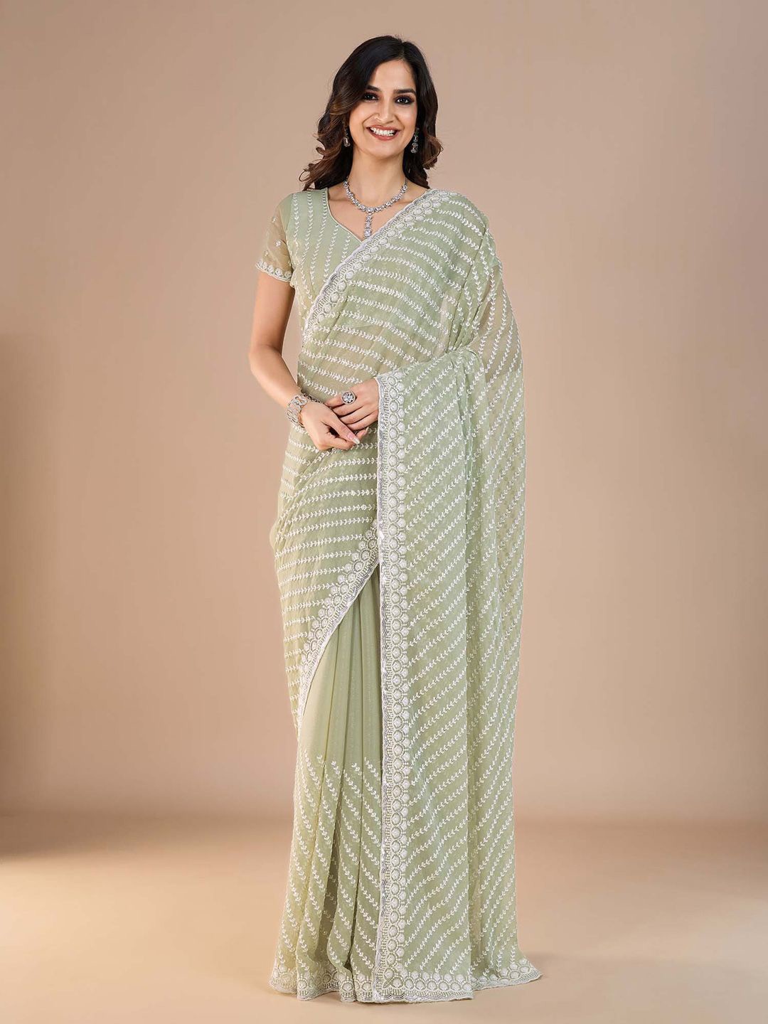 

Anouk Floral Sequinned Saree, Sea green