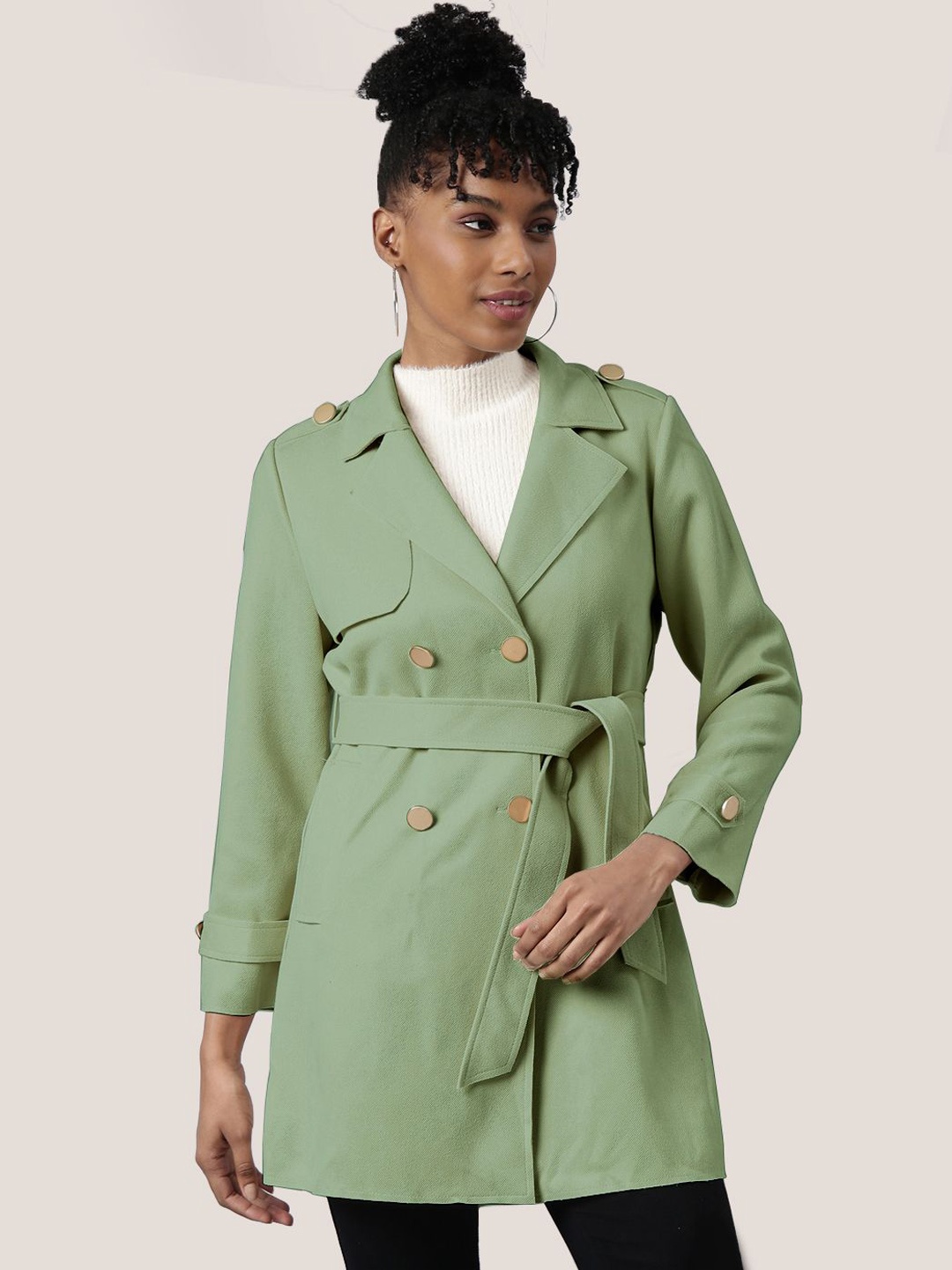 

SHOWOFF Women Suede Windcheater Longline Tailored Jacket, Green