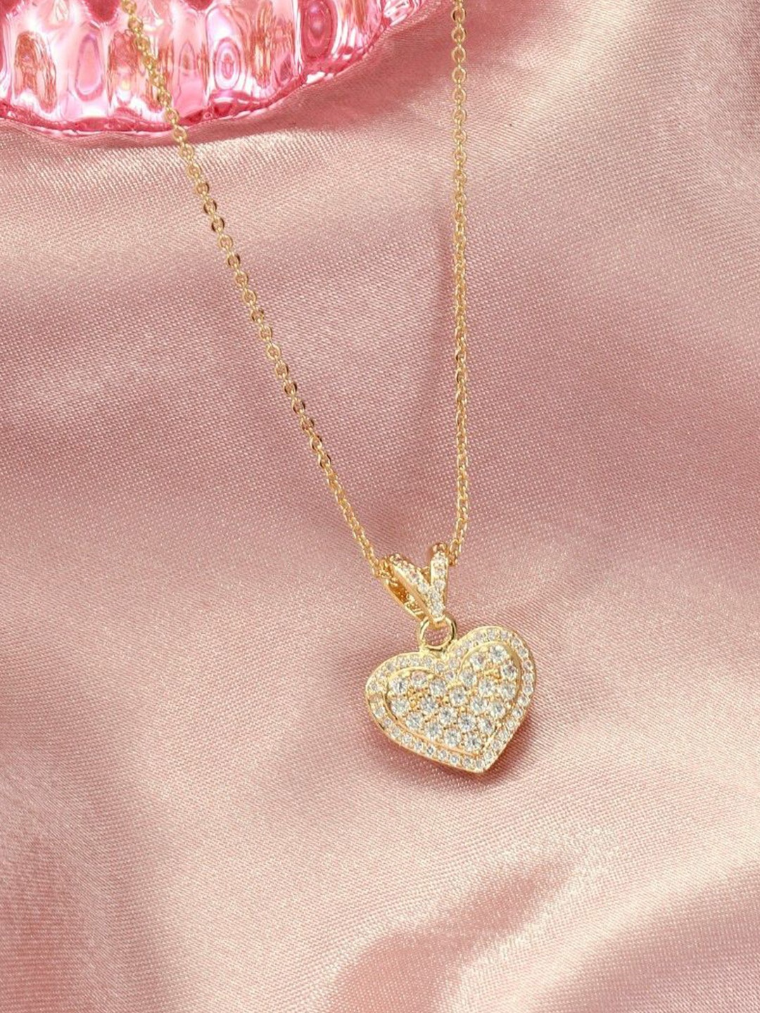 

SALTY Stone Studded Loving Touch Heart Pendant With Chain, Gold
