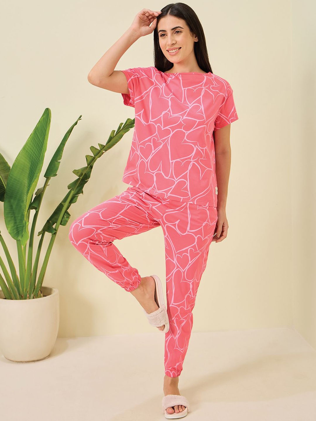 

Sweet Dreams Women Printed Pyjama Set, Pink