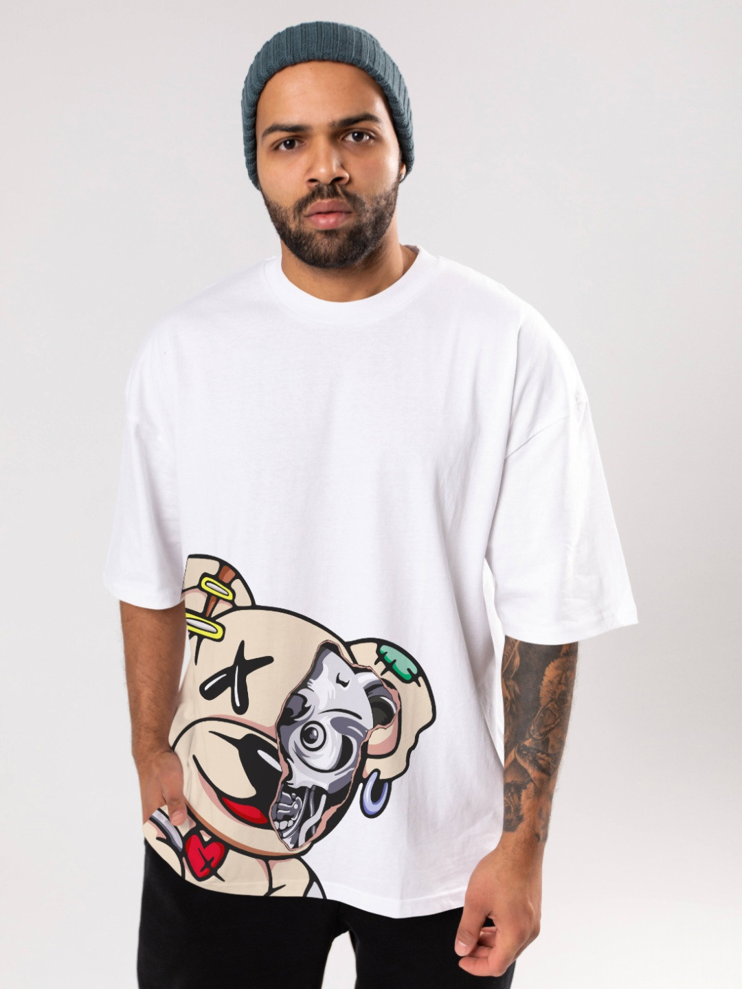 

FLYIND VOGUE OUTFIT Men Bio Finish Graphic Printed Round Neck Cotton Oversized T-shirt, White