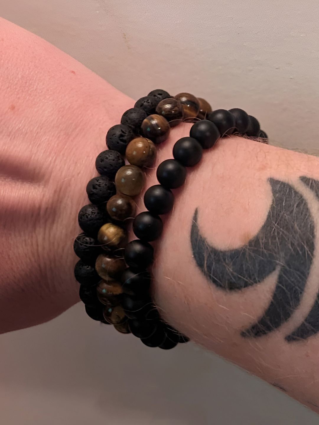 

Jewels Galaxy Men Set Of 3 Artificial Beaded Silver-Plated Bracelet, Black