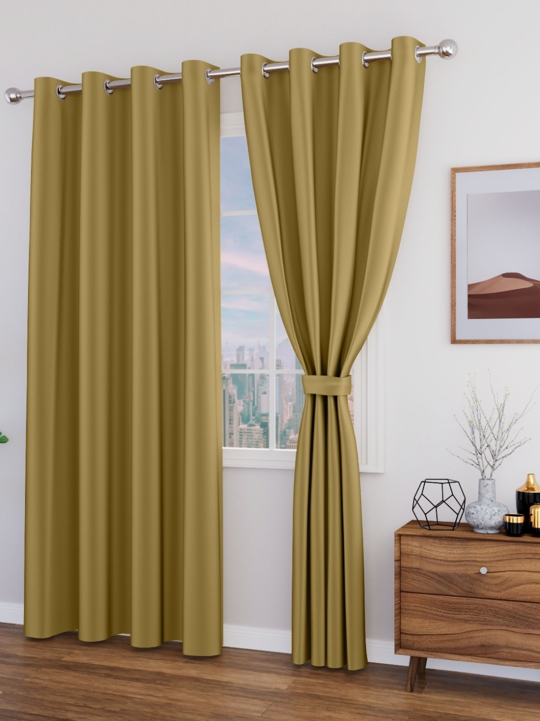 

Myntra Elegant Homes Meh Collection Gold-Toned 2 Pieces Black Out Window Curtain