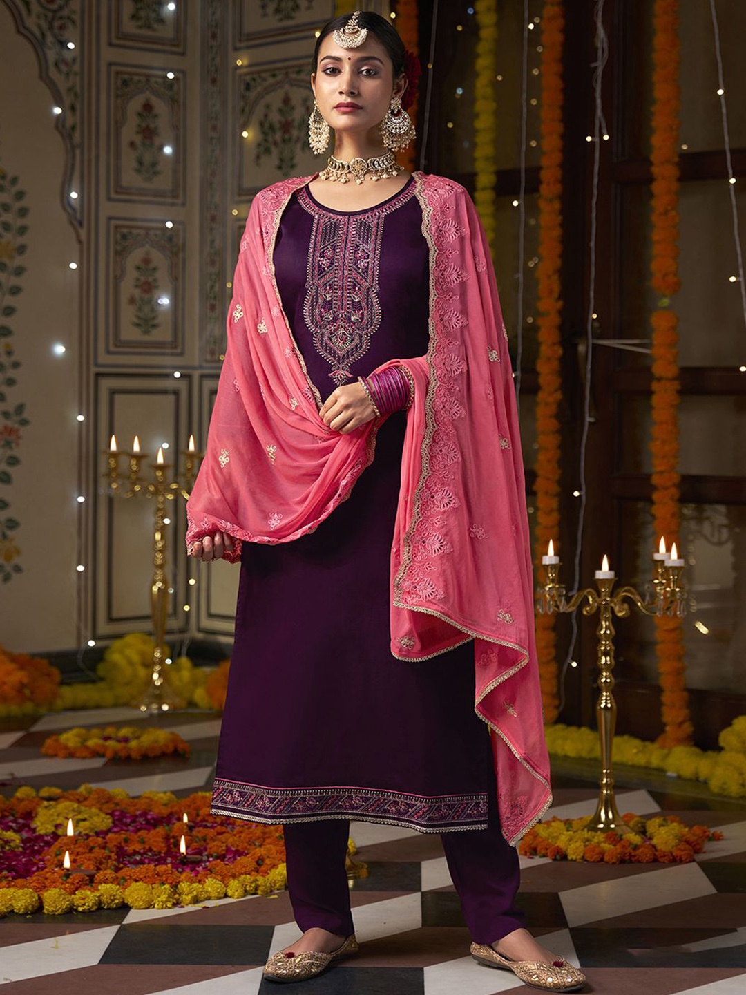 

Anouk Embroidered Unstitched Dress Material, Burgundy