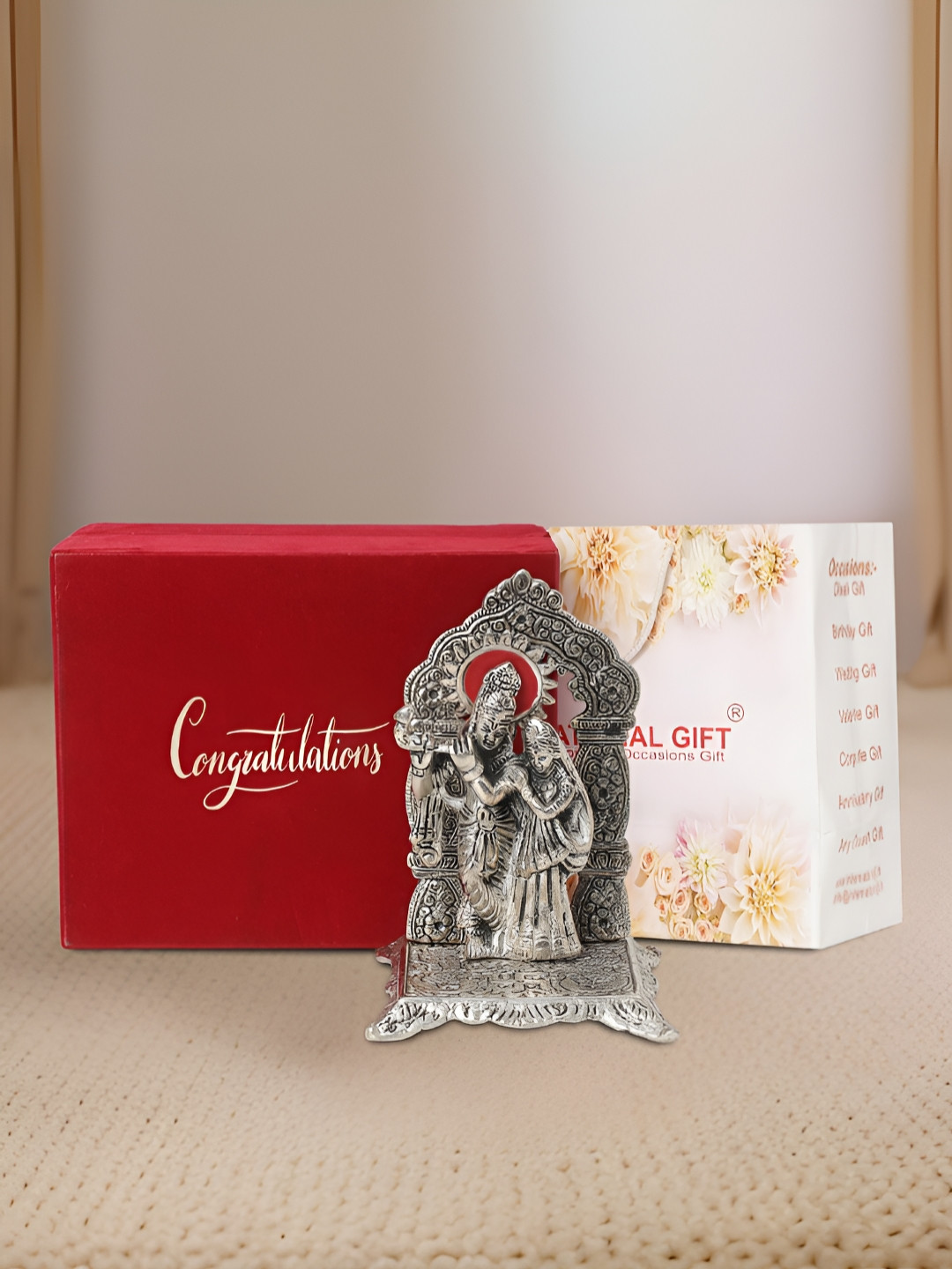 

INTERNATIONAL GIFT Silver-Toned God And Goddess Radha Krishna Religious Idol Showpiece
