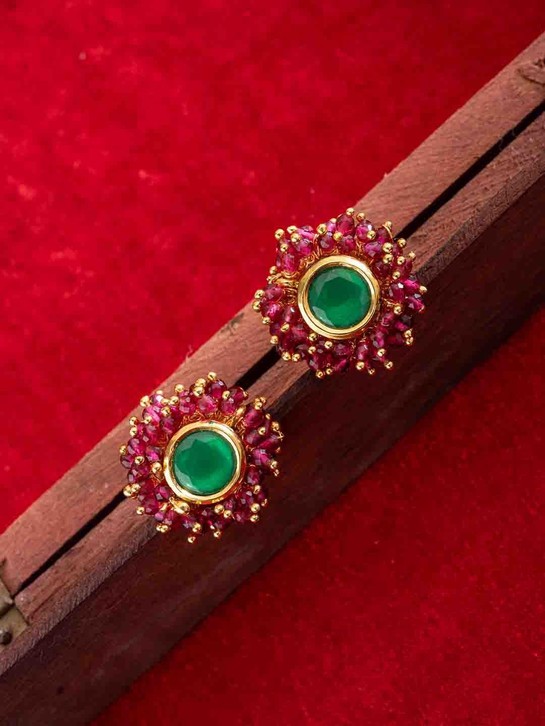 

PANASH Gold-Plated Artificial Stones Studded And Beaded Circular Shaped Studs