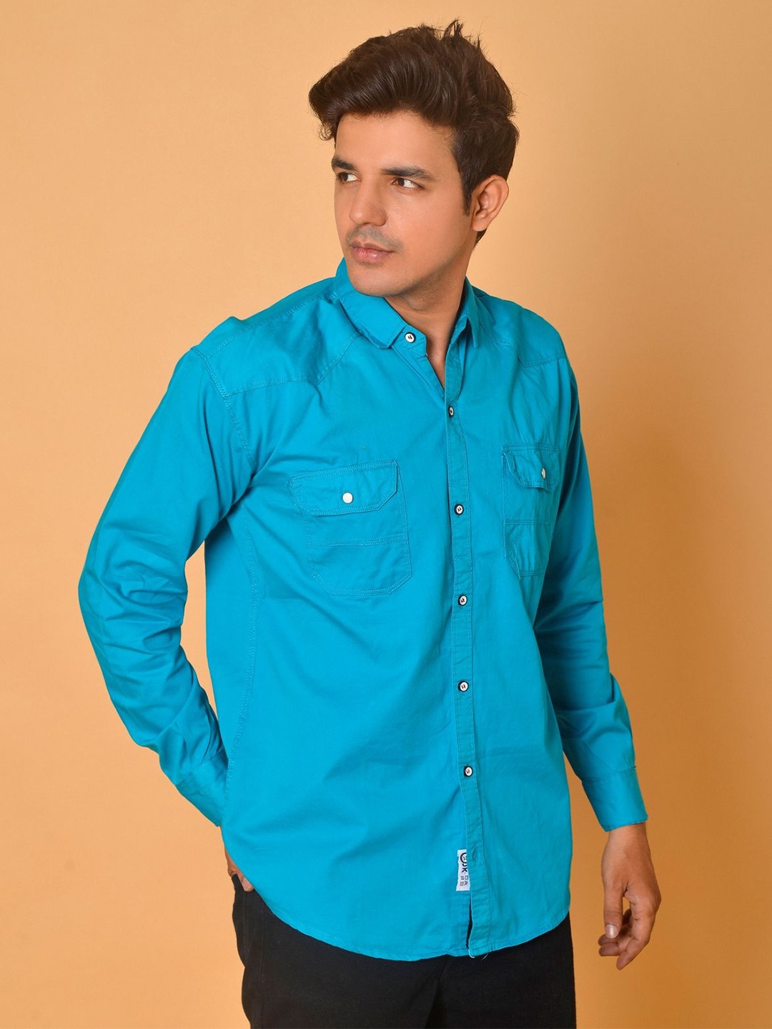

Fesner Men Comfort Fit Spread Collar Solid Cotton Casual Shirt, Blue
