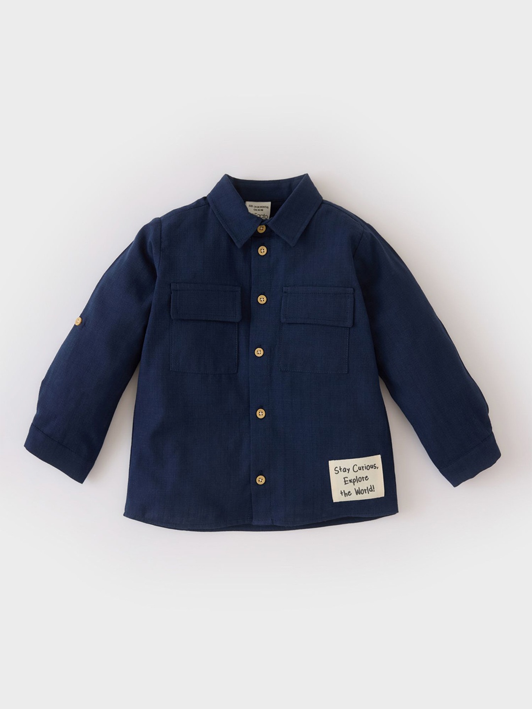 

DeFacto Boys Spread Collar Solid Cotton Casual Shirt, Navy blue