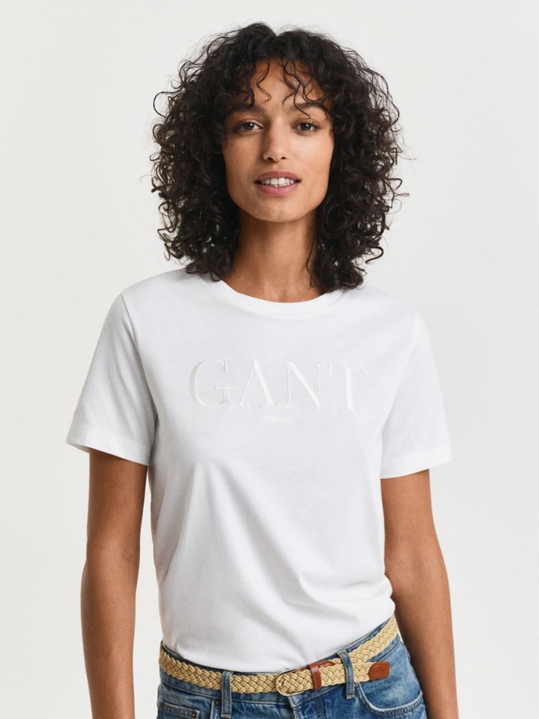 

GANT Women Tonal Graphic Brand Logo Round Neck Cotton T-shirt, White