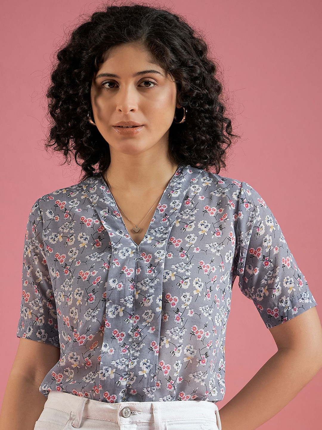 

DressBerry Women Floral Printed Top, Grey