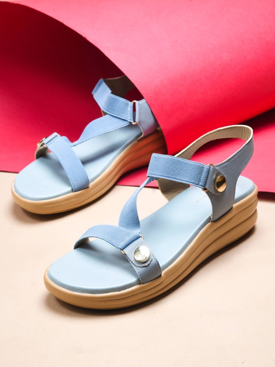 

Mast & Harbour Women Open Toe Comfort Heel Sandals, Blue