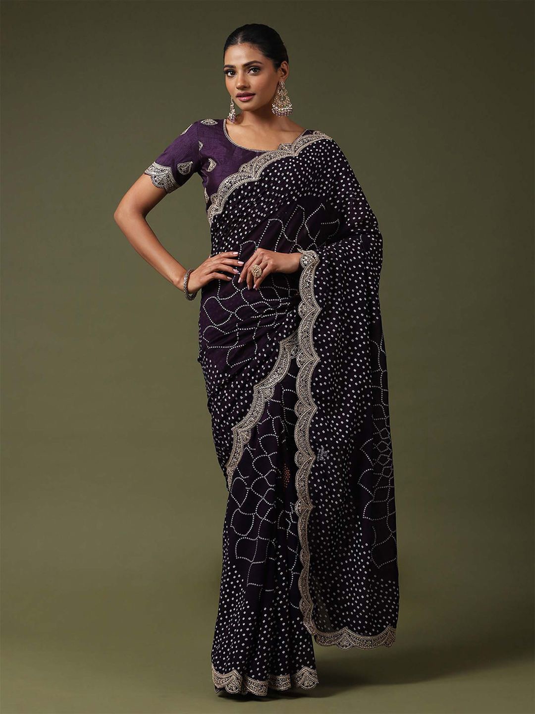 

Saree mall Bandhani Printed Embroidered Saree, Purple