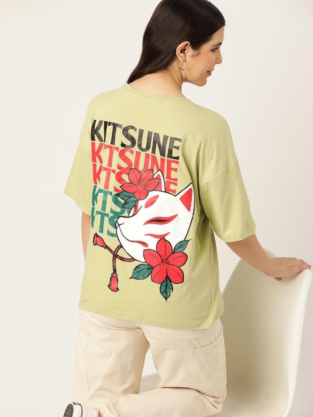 

DressBerry Women Typography Printed Round Neck Cotton Oversized T-shirt, Green