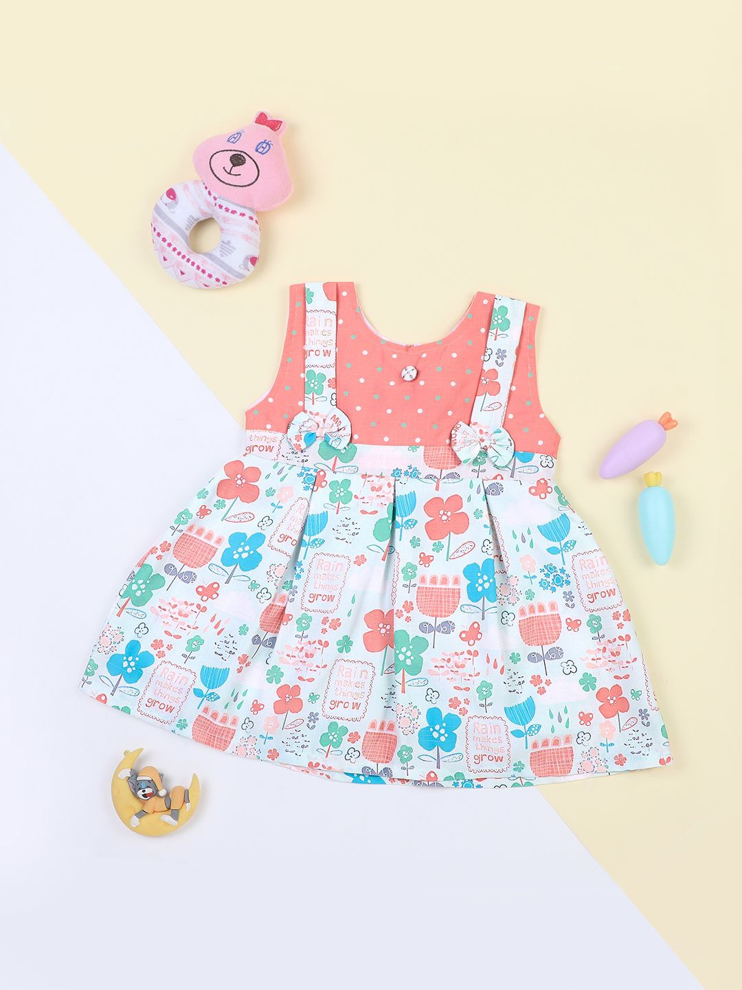 

Macwin Floral Print Fit & Flare Round neck Dress, Peach