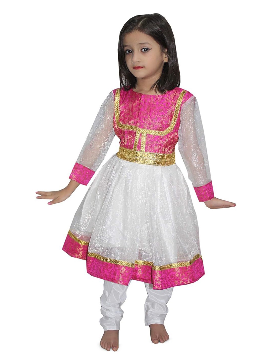 

Kaku Fancy dresses Girls Yoke Design Traditonal Dance Anarkali Costume, White