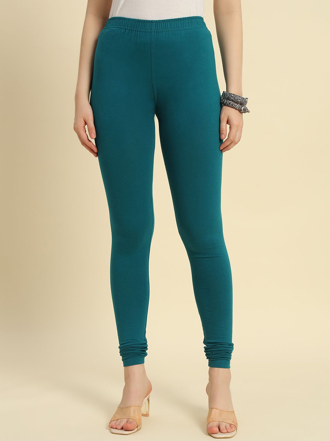 

Thread Plus Women Churidar Super Stretchable Solid Cotton Leggings, Sea green