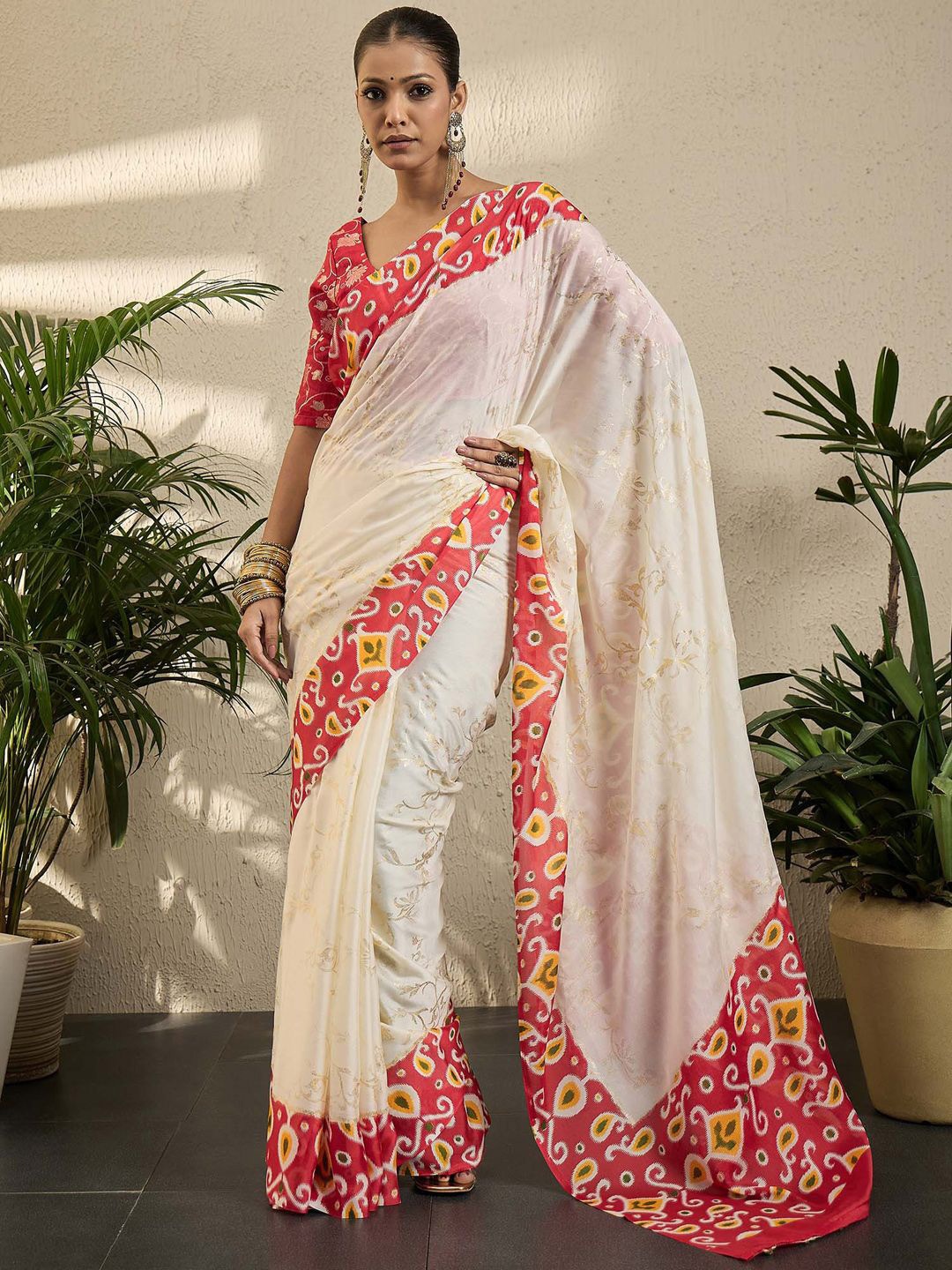 

all about you Woven Design Pochampally Saree, Cream