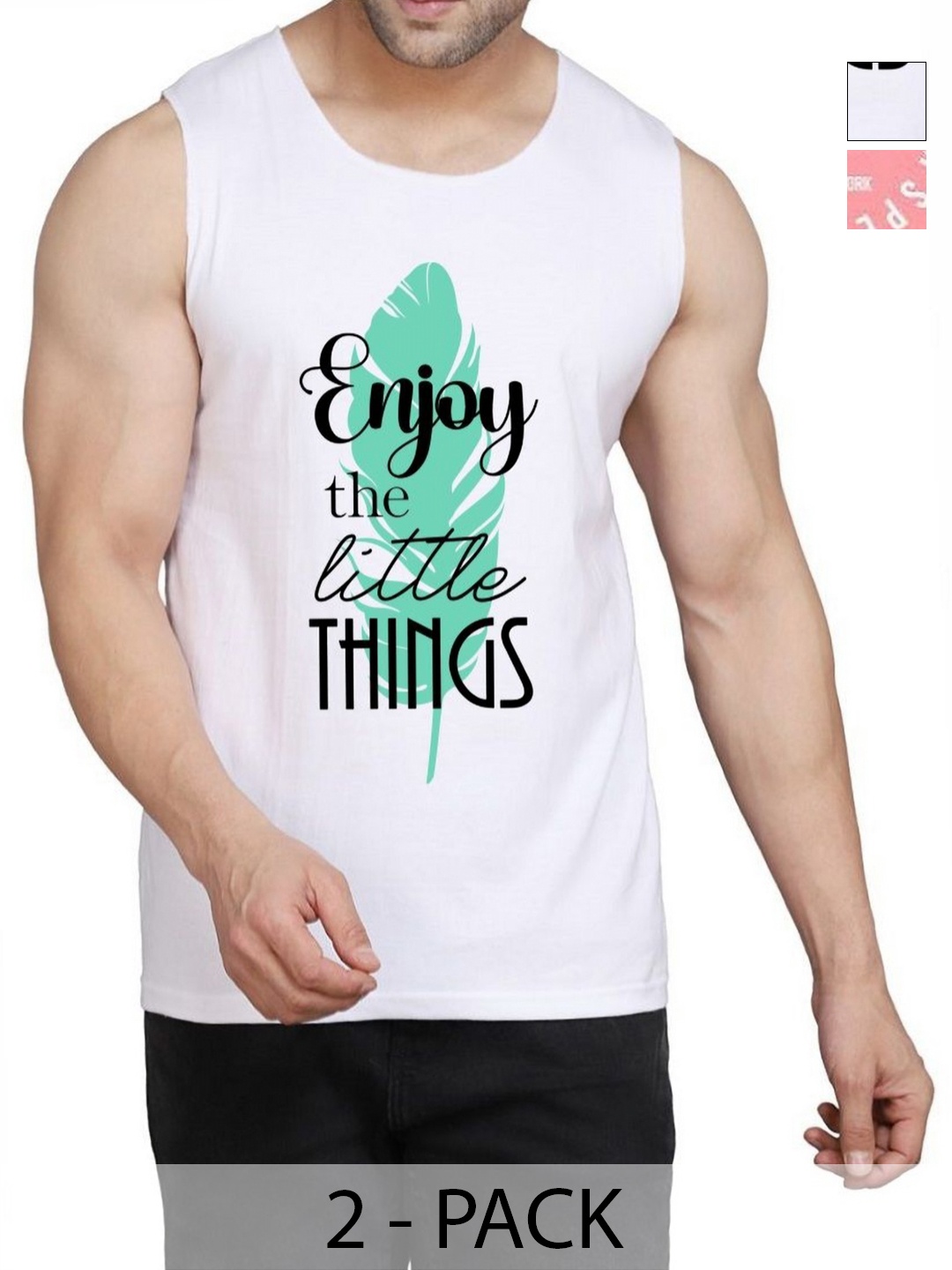 

WOOSTRO Men Pack Of 2 Typography Printed Round Neck Cotton Slim Fit T-shirts, White