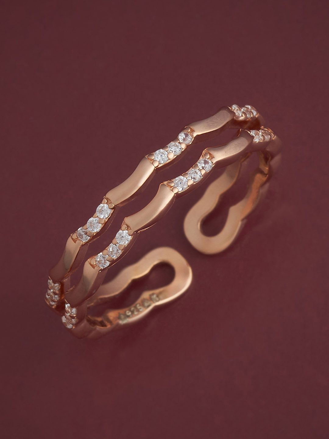 

Kushal's Fashion Jewellery Sterling Silver Rose Gold-Plated CZ Studded Temple Finger Ring