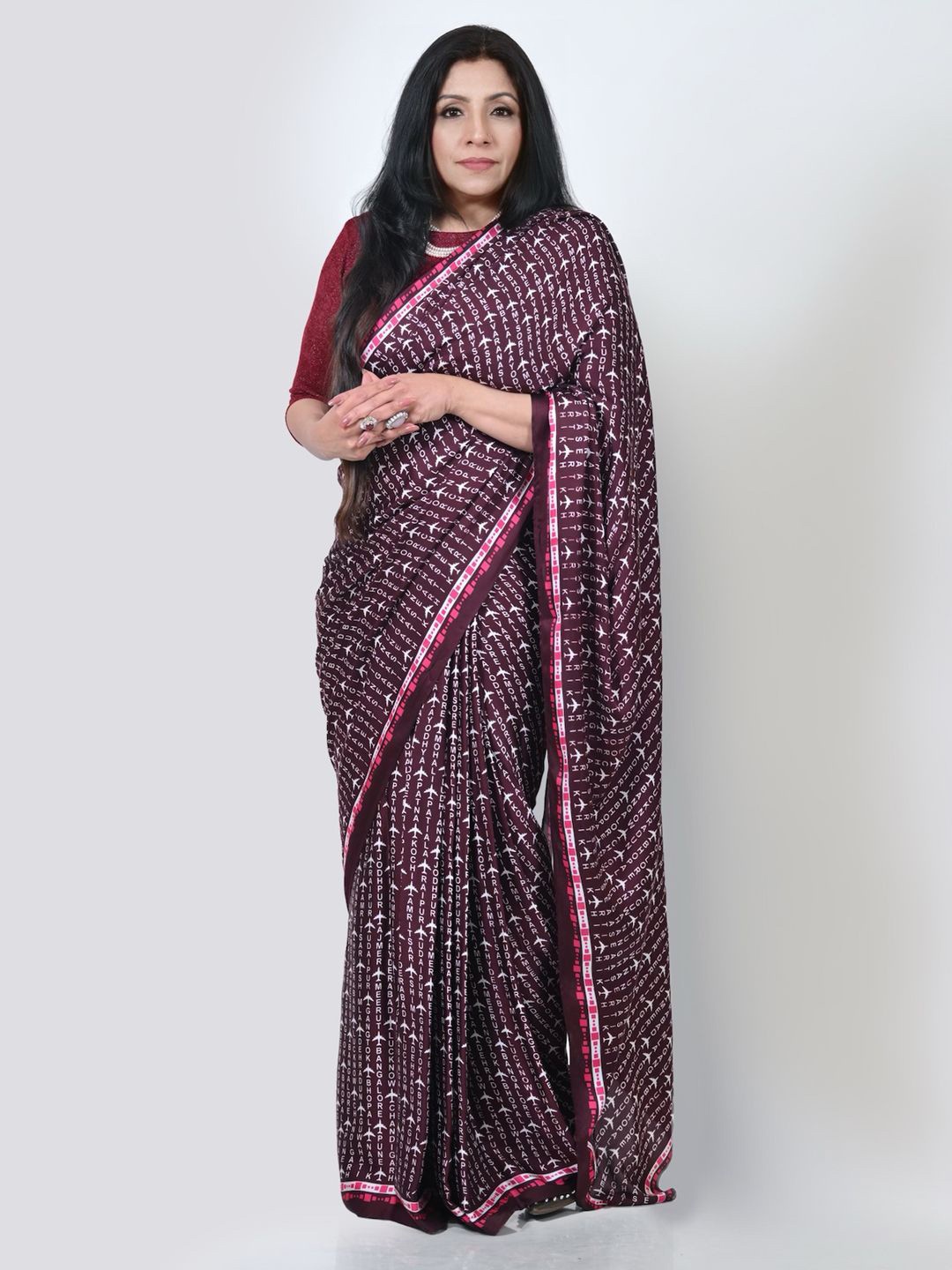 

OFFICE & YOU Satin Saree With Blouse Piece, Maroon