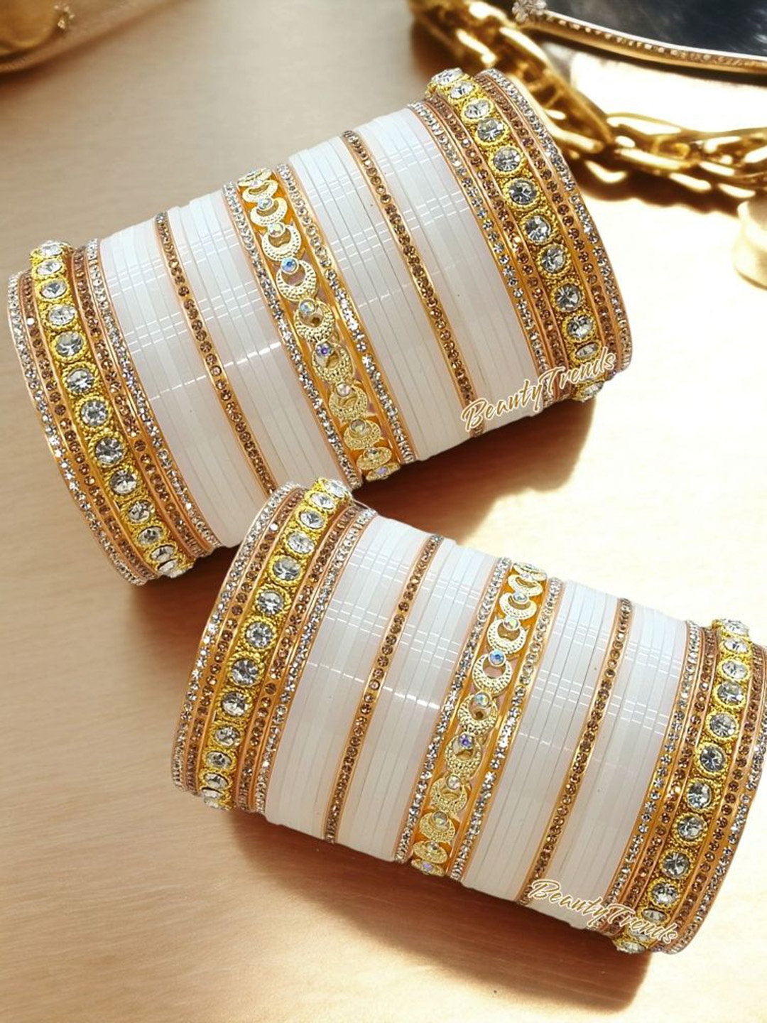 

BeautyTrends Set Of 70 American Diamond Stone-Studded Chuda Bangles, Gold