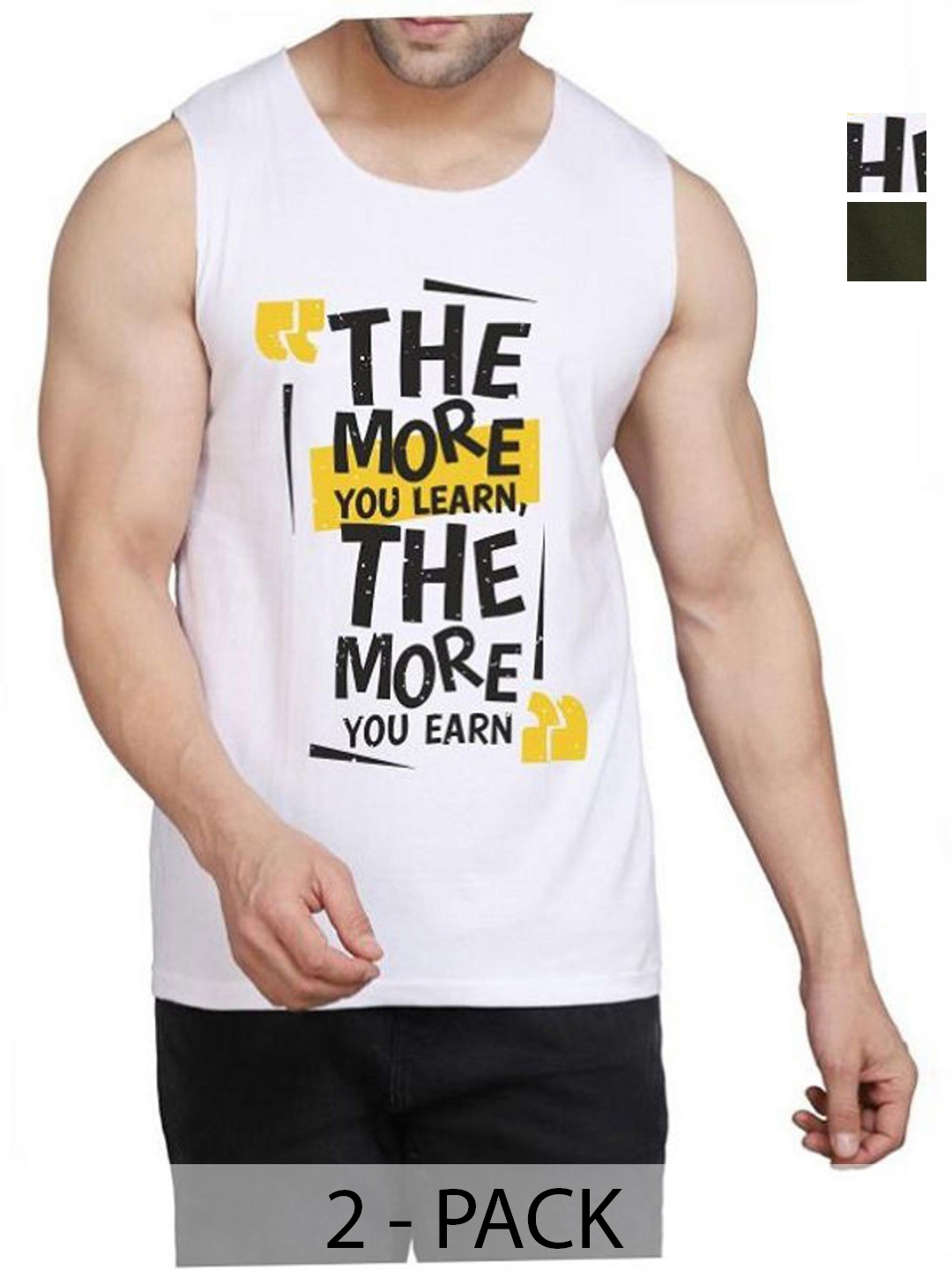 

WOOSTRO Men Pack Of 2 Typography Printed Round Neck Cotton Slim Fit T-shirts, Olive