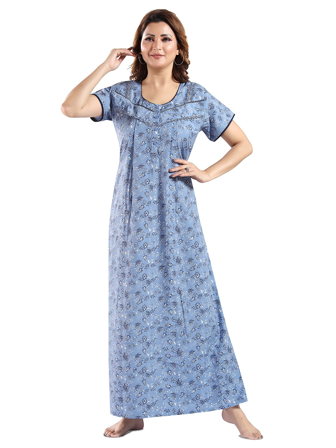 

NIGHT QUEEN Printed Maxi Nightdress, Blue